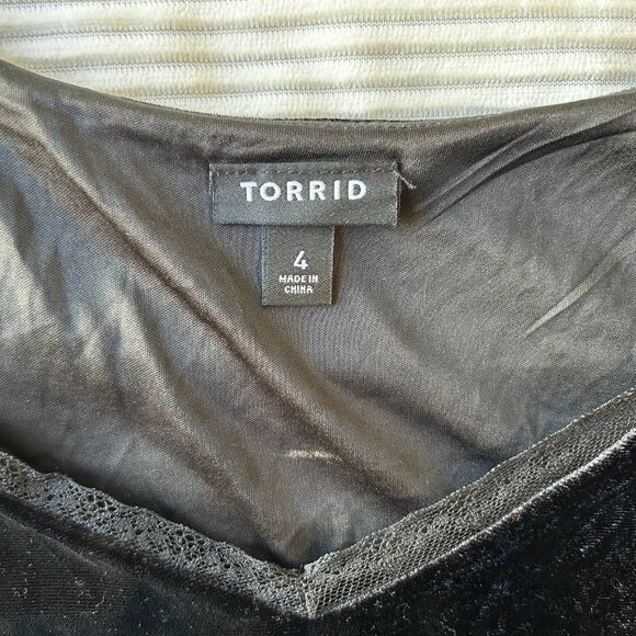 Torrid Black Velvet Lace Trim Trapeze Dress Women’s Plus Size 4 A-Line Spaghetti - Picture 4 of 15